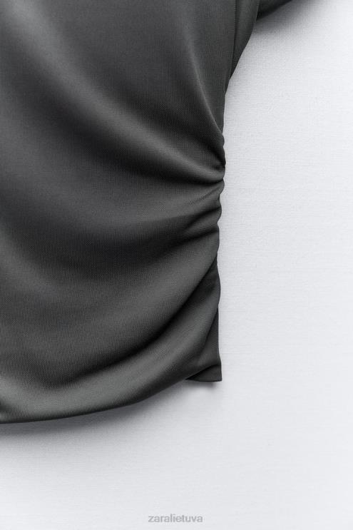 moterys Zara šoninis rumbuotas viršus antracito pilka apranga 4N488258