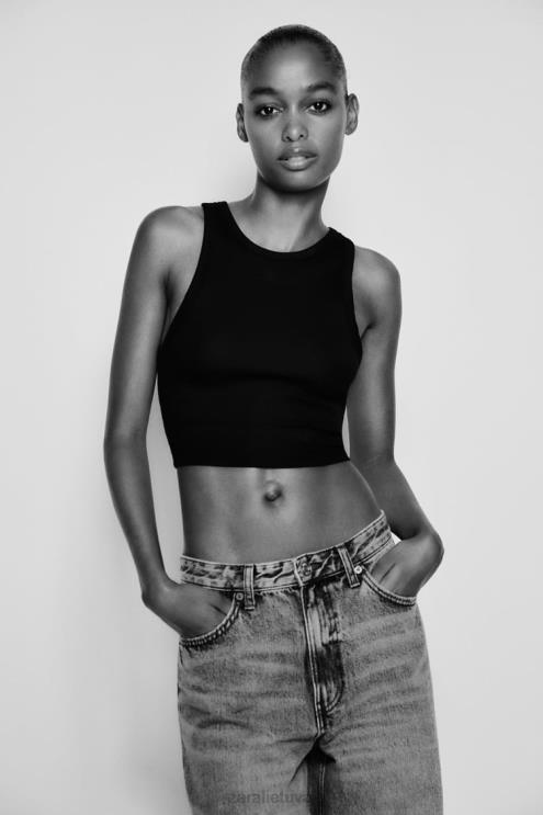 moterys Zara pagrindinis briaunos viršus juodas apranga 4N488273