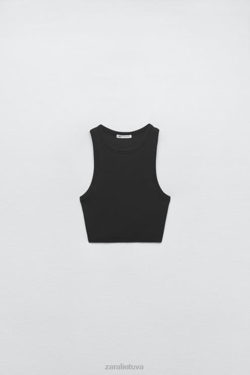 moterys Zara pagrindinis briaunos viršus juodas apranga 4N488273