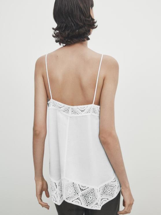 moterys Zara petnešėlių viršus su nėrimo detalėmis austrių baltumo apranga 4N488846