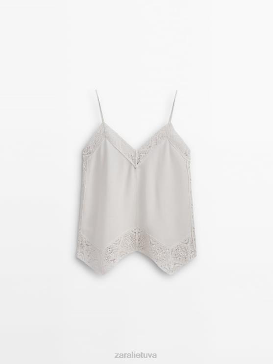 moterys Zara petnešėlių viršus su nėrimo detalėmis austrių baltumo apranga 4N488846