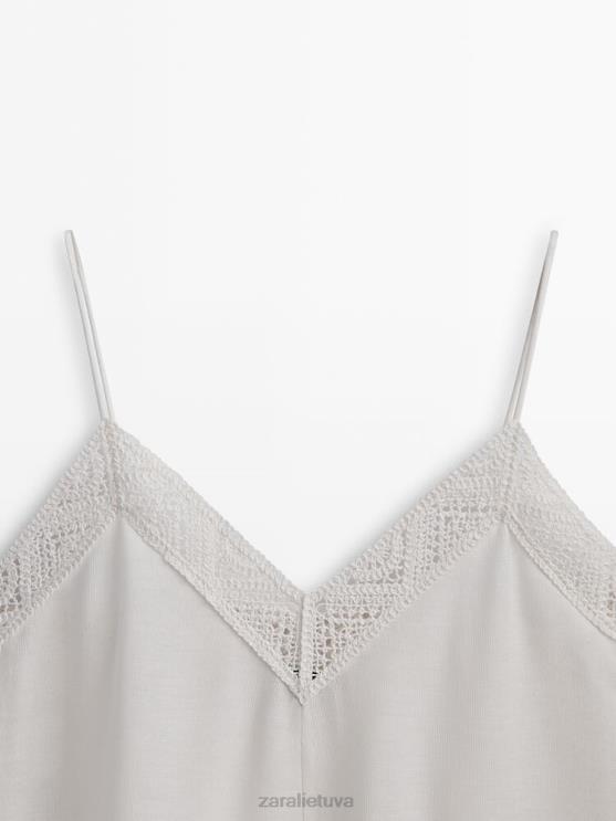 moterys Zara petnešėlių viršus su nėrimo detalėmis austrių baltumo apranga 4N488846