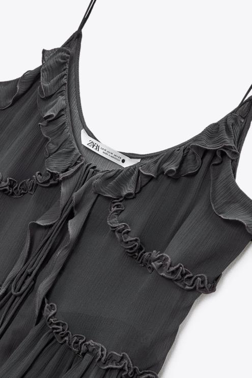 moterys Zara raukšlėtas pusiau permatomas viršus antracito pilka apranga 4N488271