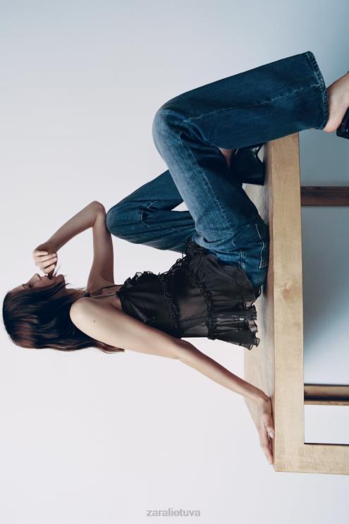 moterys Zara raukšlėtas pusiau permatomas viršus antracito pilka apranga 4N488271