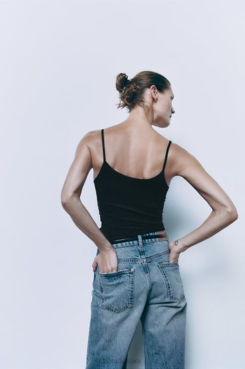 moterys Zara spagečių juostele elastingas viršus juodas apranga 4N488876