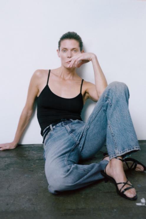 moterys Zara spagečių juostele elastingas viršus juodas apranga 4N488876