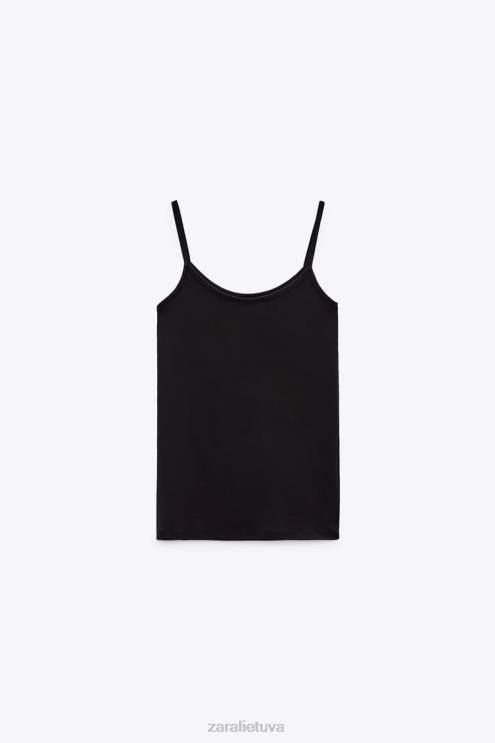 moterys Zara spagečių juostele elastingas viršus juodas apranga 4N488876