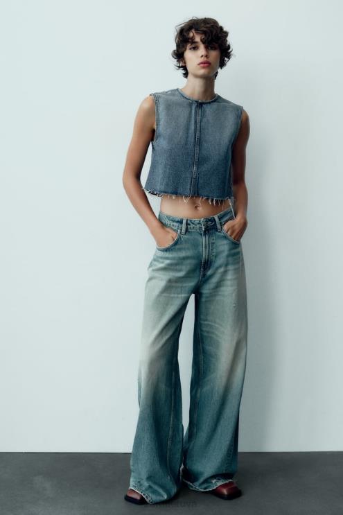 moterys Zara trf džinsinis crop top mėlyna apranga 4N488259