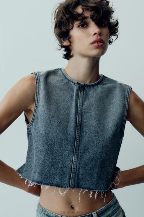 moterys Zara trf džinsinis crop top mėlyna apranga 4N488259