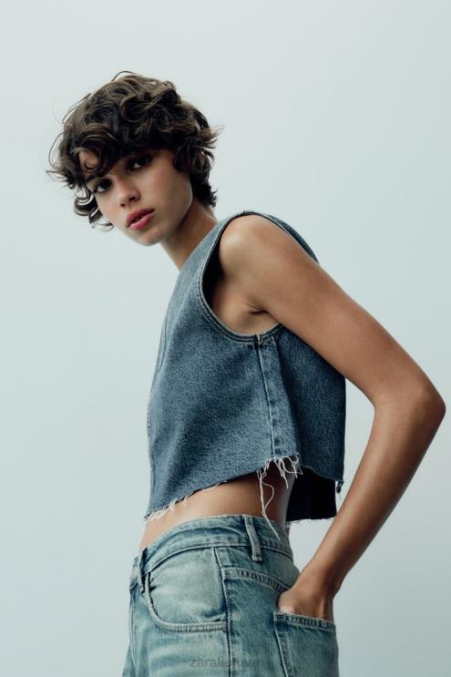 moterys Zara trf džinsinis crop top mėlyna apranga 4N488259