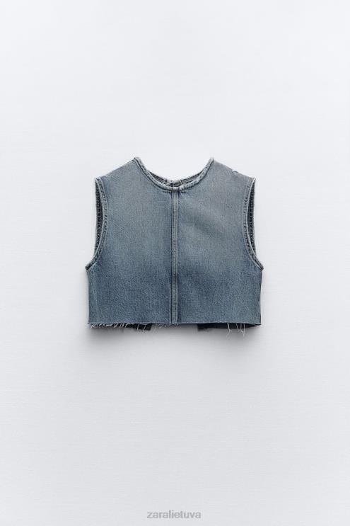 moterys Zara trf džinsinis crop top mėlyna apranga 4N488259