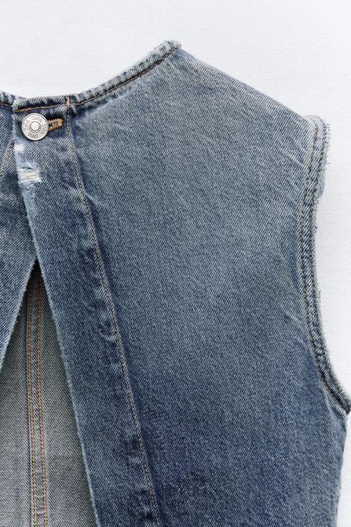 moterys Zara trf džinsinis crop top mėlyna apranga 4N488259