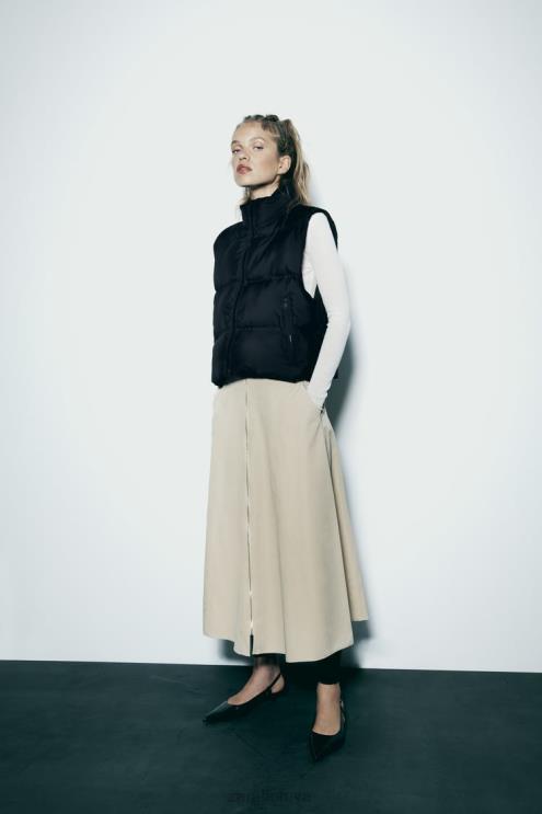 moterys Zara Apsauga nuo vandens ir vėjo apkarpyta dygsniuota liemenė juodas apranga 4N488192