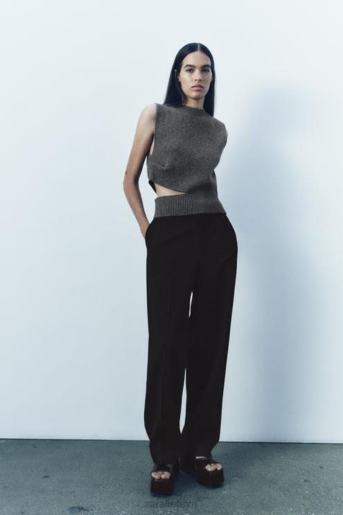 moterys Zara iškirptas megztas vilnos mišinio megztinis vidurio pilka apranga 4N488200