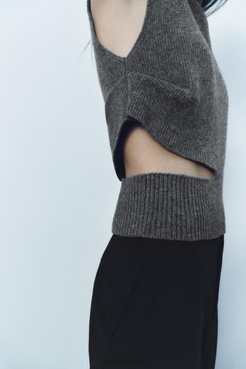 moterys Zara iškirptas megztas vilnos mišinio megztinis vidurio pilka apranga 4N488200