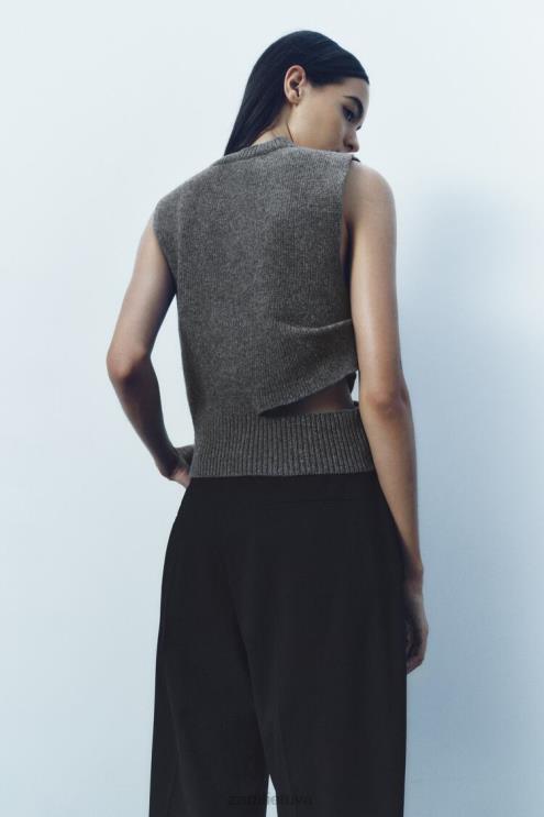 moterys Zara iškirptas megztas vilnos mišinio megztinis vidurio pilka apranga 4N488200