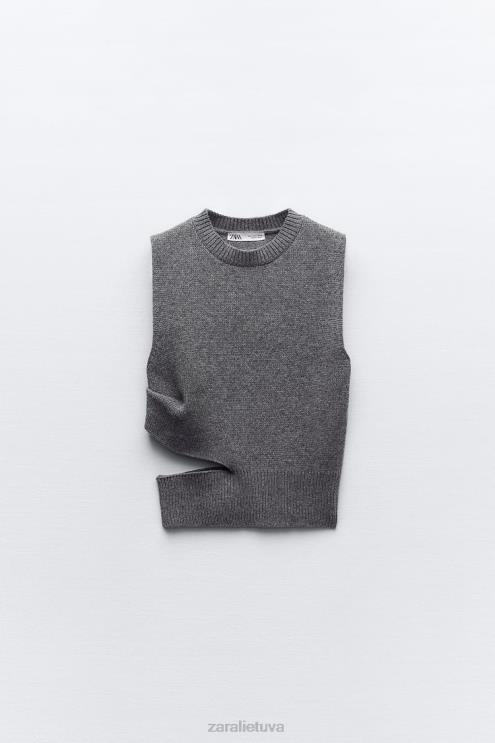 moterys Zara iškirptas megztas vilnos mišinio megztinis vidurio pilka apranga 4N488200
