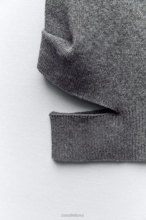 moterys Zara iškirptas megztas vilnos mišinio megztinis vidurio pilka apranga 4N488200