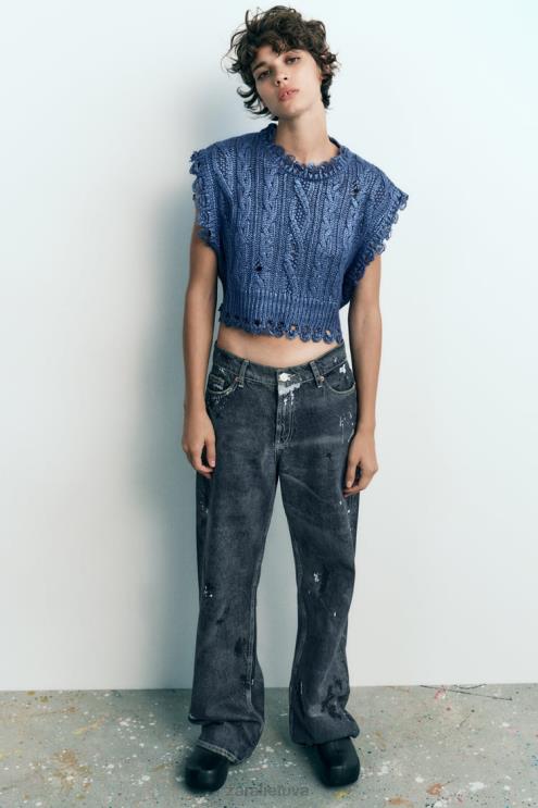moterys Zara kabelinė megzta metalinė liemenė indigo apranga 4N488197
