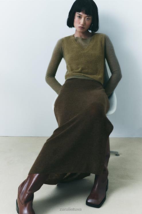 moterys Zara kirpta megzta liemenė alyvuogių žalia apranga 4N488203