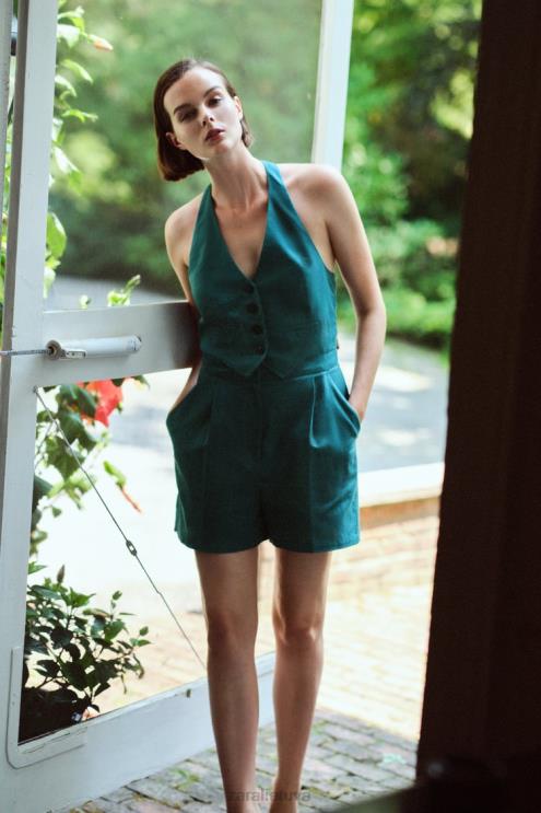 moterys Zara lino mišinio kombinezonas be rankovių antis žalia apranga 4N488212