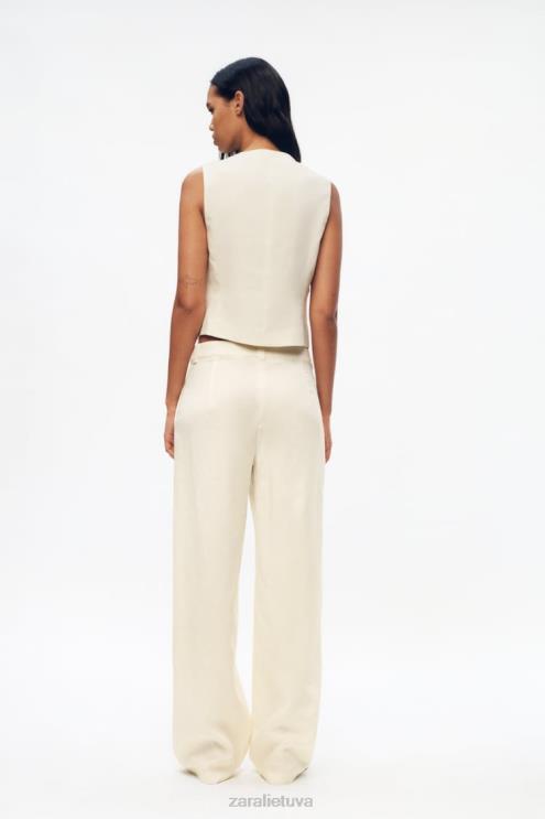 moterys Zara lino mišinio liemenė vanilė apranga 4N488224