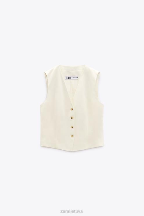 moterys Zara lino mišinio liemenė vanilė apranga 4N488224