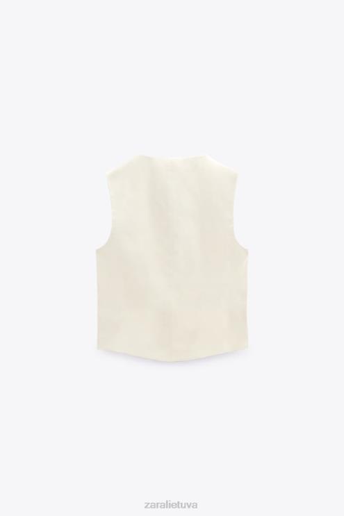 moterys Zara lino mišinio liemenė vanilė apranga 4N488224