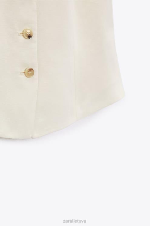 moterys Zara lino mišinio liemenė vanilė apranga 4N488224