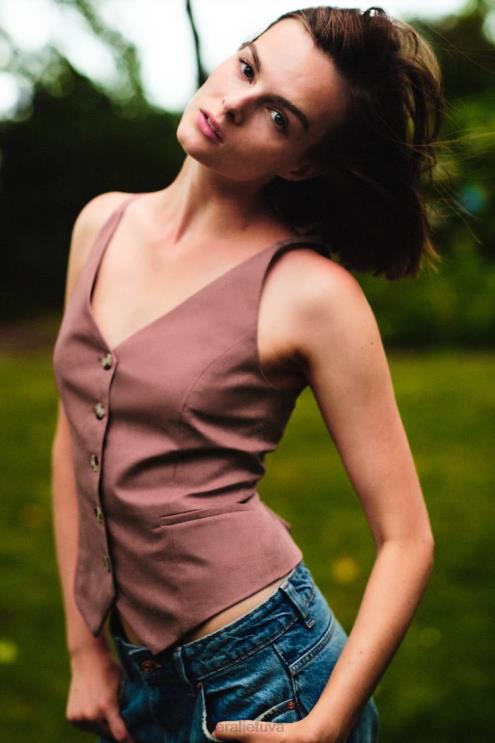 moterys Zara lino mišinio pritaikyta liemenė marsala apranga 4N488211