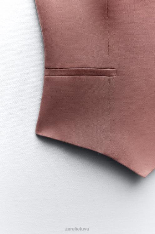 moterys Zara lino mišinio pritaikyta liemenė marsala apranga 4N488211