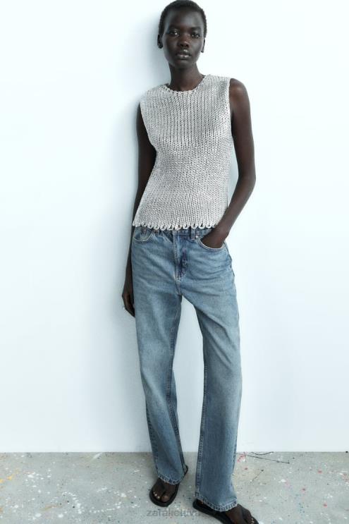 moterys Zara metalinė megzta liemenė sidabras apranga 4N488213