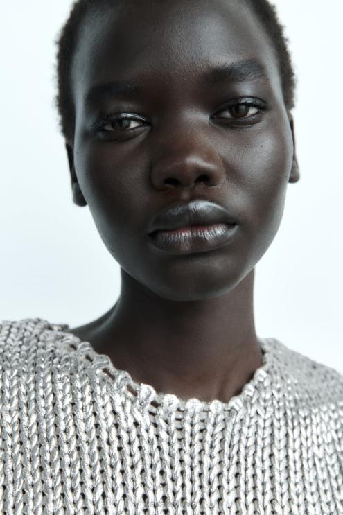 moterys Zara metalinė megzta liemenė sidabras apranga 4N488213