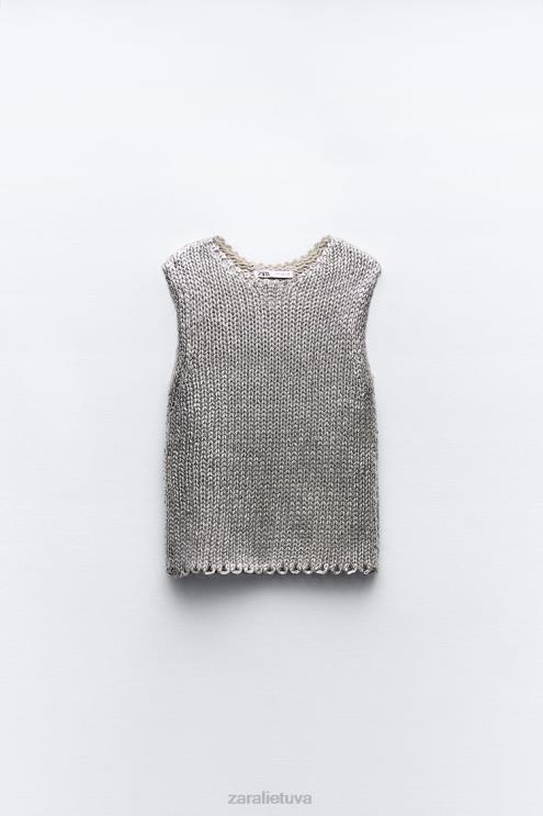 moterys Zara metalinė megzta liemenė sidabras apranga 4N488213