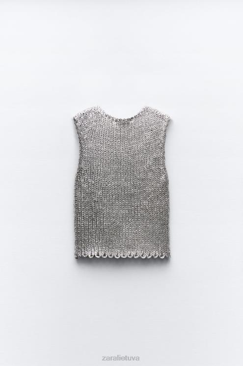 moterys Zara metalinė megzta liemenė sidabras apranga 4N488213