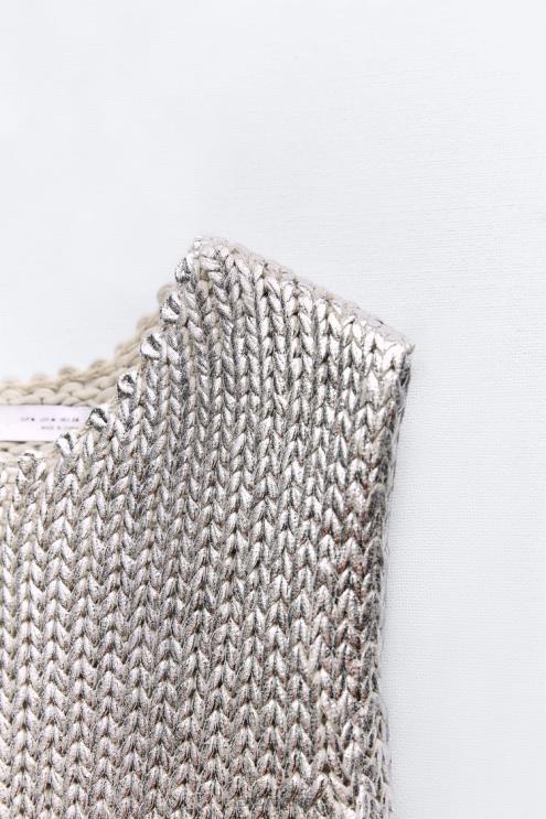 moterys Zara metalinė megzta liemenė sidabras apranga 4N488213