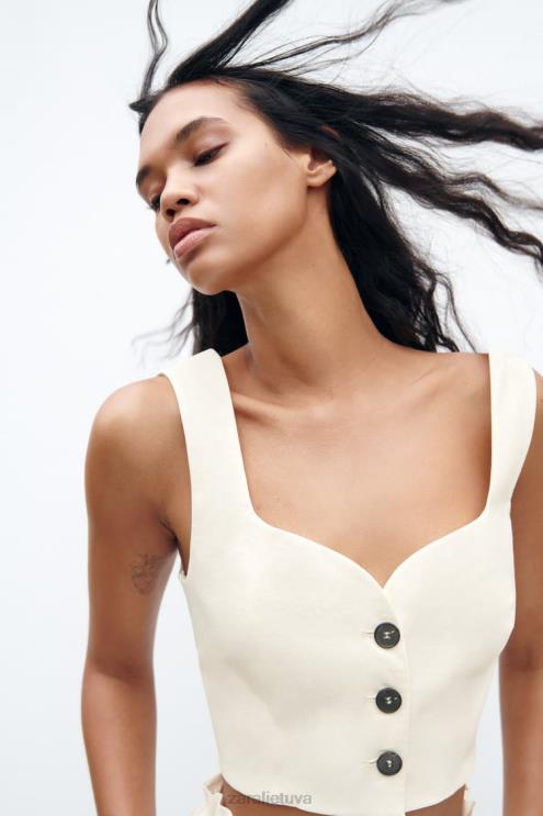 moterys Zara mieloji iškirptė sutrumpinta liemenė baltas apranga 4N488220