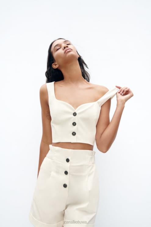moterys Zara mieloji iškirptė sutrumpinta liemenė baltas apranga 4N488220
