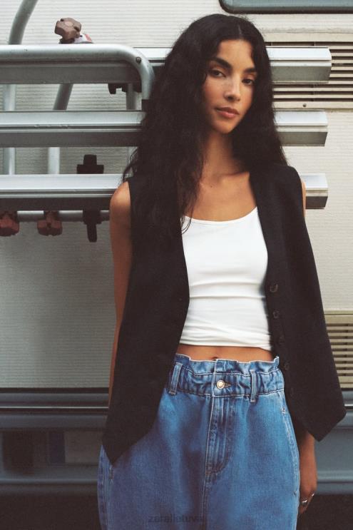 moterys Zara pasiūta lino mišinio liemenė juodas apranga 4N488219