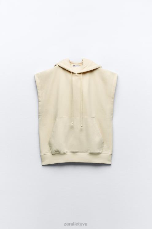 moterys Zara pliušinė negabaritinė liemenė su gobtuvu ekru apranga 4N488195