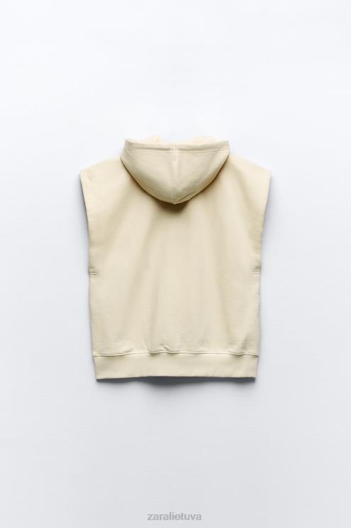 moterys Zara pliušinė negabaritinė liemenė su gobtuvu ekru apranga 4N488195
