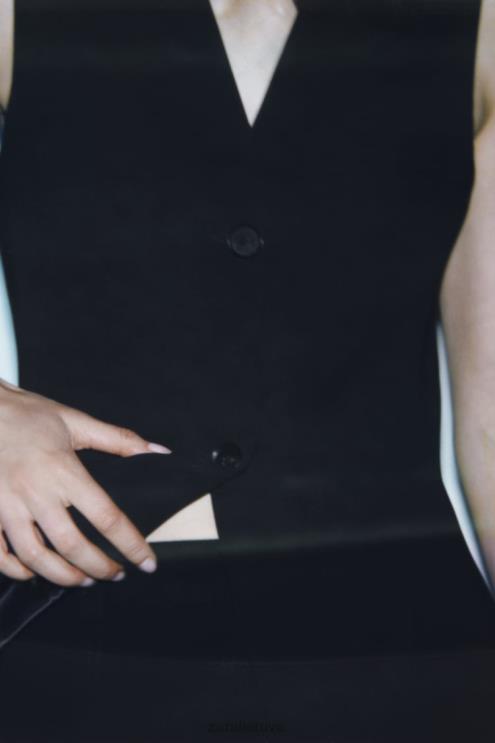 moterys Zara prisegama sagomis liemenė juodas apranga 4N488201