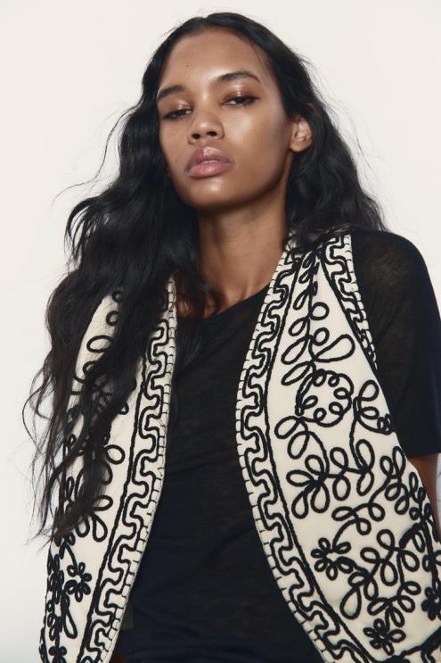 moterys Zara siuvinėta dygsniuota liemenė ekru apranga 4N488222