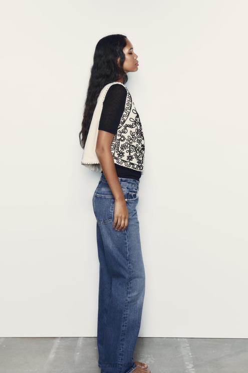 moterys Zara siuvinėta dygsniuota liemenė ekru apranga 4N488222