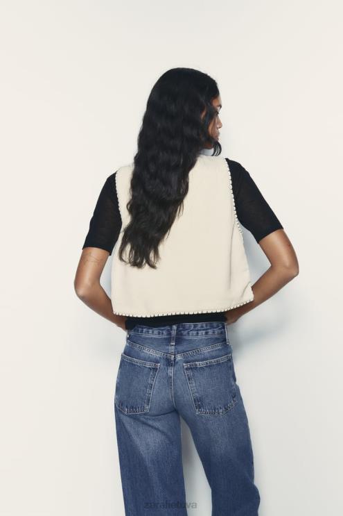 moterys Zara siuvinėta dygsniuota liemenė ekru apranga 4N488222