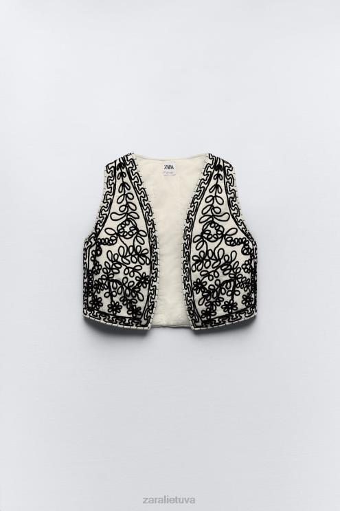 moterys Zara siuvinėta dygsniuota liemenė ekru apranga 4N488222