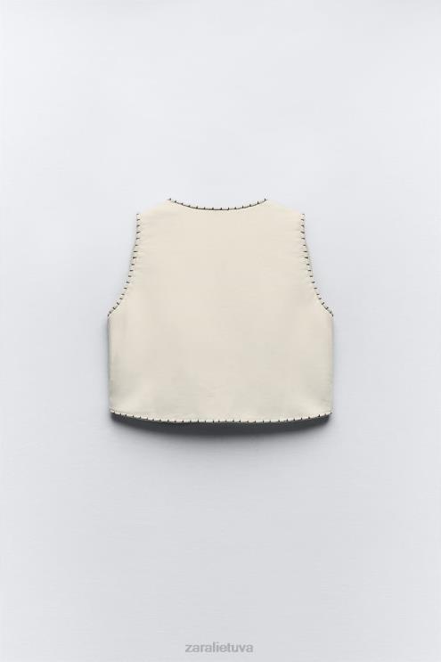 moterys Zara siuvinėta dygsniuota liemenė ekru apranga 4N488222