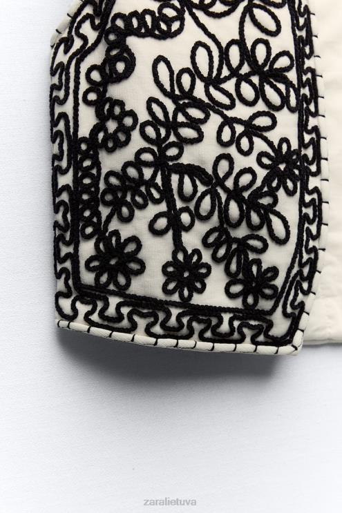 moterys Zara siuvinėta dygsniuota liemenė ekru apranga 4N488222