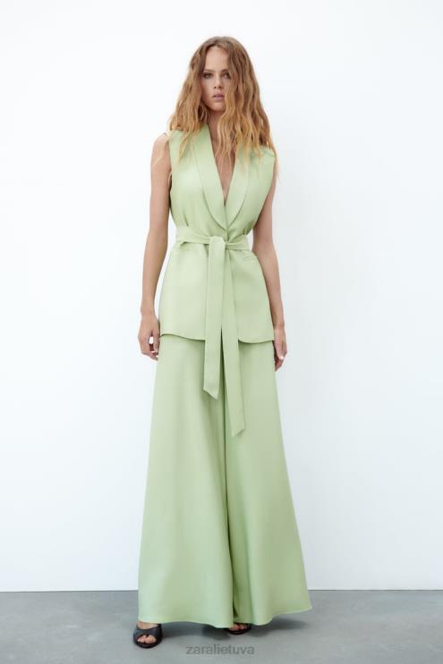 moterys Zara smokingo apykaklės liemenė pastelinė žalia apranga 4N488223