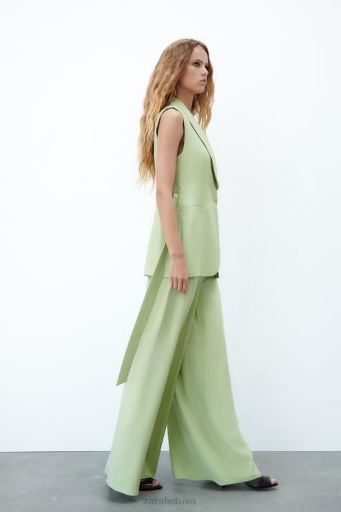 moterys Zara smokingo apykaklės liemenė pastelinė žalia apranga 4N488223